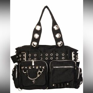 Lost Queen Black Utility Cargo Shoulder Bag – Y2K Gothic / Punk Style
